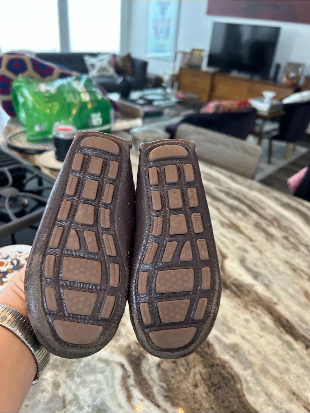 Janie and Jack Dark Brown Leather Kids Moccasins size 9 toddler have wear